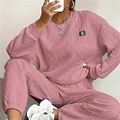 baratos Fatos de treino-Mulheres Moletom Suéter Conjunto de Roupa Atlética Bolsos Cor Sólida Conjuntos Outono Inverno Preto Branco Academia Exercite-se Esportivo Térmico / Quente A Prova de Vento Macio Manga Longa Esporte