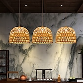cheap Pendant Lights-Dome Pendant Light Natural Hemp Rattan Chandelier Light Fixture Lighting Modern Weave Wicker Hanging Lamp for Hallway Dining Room Open Weave Cane Rib Bell Hanging Lamp