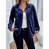 preiswerte Damen Einfache Oberteile-Damen Hemd Einfarbig Elegant Stilvoll Lässig Langarm Hemdkragen Normale Oberteile Täglich Knöpfe Rote Blau Braun Grün Sommer Frühling