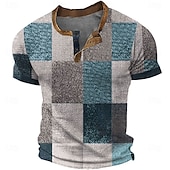 halpa Geometrinen-Miesten Faux Patchwork kuvio Henley-paita Vohveli T-paita Lyhythihainen Päivittäin Retro / vintage Klassinen Urheilu ja ulkoilu Kausaliteetti Pyhäpäivä Kevät kesä Kaikki vuodenajat Sininen Keltainen