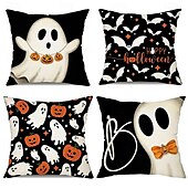 cheap Throw Pillows &amp; Covers-1 pcs Linen Pillow Cover, Halloween Square Traditional Classic