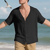 economico camicie casual da uomo-Per uomo Camicia Camicia Estiva Camicia casual Camicia da Spiaggia Camicia con Bottoni Nero Bianco Blu marino Kaki Grigio chiaro Manica Corta Semplice Scollo a V Vacanza Camicia hawaiana Abbigliamento