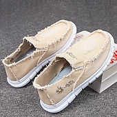abordables Chaussures sans lacets &amp; mocassins-Mocassins à enfiler en toile rouge vieillie pour hommes, design à bords effilochés avec semelle coussinée, idéal pour les sorties streetwear d&#039;été, les week-ends et les journées décontractées