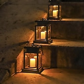economico Illuminazione vialetto-Lanterne solari da esterno impermeabili da giardino, appese, con fiamma tremolante, a LED, senza candele, luci ad energia solare per decorazioni da giardino, tavolo, ombrellone da patio.