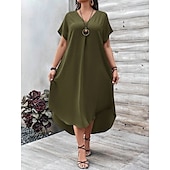 ieftine Rochie albă-Pentru femei Rochii Midi Rochie A line Casual Zilnic Ieșire Simplu Manșon scurt În V Maro Închis Bleumarin Galben Albastru regal Vară
