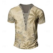 levne Etnický styl-Pánské Palma Tričko Tričko Henley Trička Krátký rukáv Designové Základní Klasické Venkovní Ležérní Denní Léto Tmavěhnědá Šedá Khaki Henley Tričko Henley