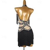 abordables Tenues de danse latine-Danse Latine Robe Strass Gland Épissage Femmes Performance Entraînement Sans manches Chinlon Maille Spandex