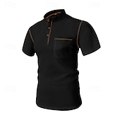 cheap Waffle Knit Tee-Men&#039;s T Shirt Henley Shirt Tee Short Sleeve Shirt Short Sleeve Henley Summer Spring Patchwork Fashion Designer Basic Buttons Pocket Vacation Street Going out Black White Navy Blue Top Tee for Men