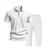 cheap Men's Classic Polo-Men's Polo Shirts Golf Shirt Outdoor Daily Wear Lapel Short Sleeve Fashion Hawaiian Plain 2 Piece Summer Regular Fit Black White Navy Blue Khaki Army Green Light Sky Blue Polo Shirts