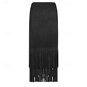 abordables Jupes unies-Femmes Ample Élégant ancien Mode Midi Taille Moyenne Jupes Frange à pompons Froncé Élastique Vacances Quotidien Aqua bleu Noir Vert Claire Rose Claire Été Polyester