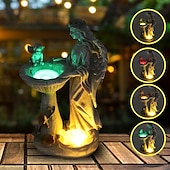 cheap Landscape Lights-1 Pc outdoor solar illuminated sculpture angel fountain ornament light courtyard garden park lawn path resin ornament decorative light