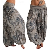 abordables pierna ancha y cintura alta-Mujer Pantalones Pantalones Harem Pantalones palazzo Moda Boho Longitud total Media cintura Estampado Cintura elástica Confortable Cómodo Microelástico Calle Ropa Cotidiana Noche Negro Amarillo Rojo