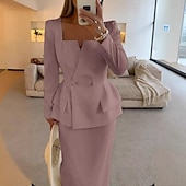 preiswerte Mamas Kleidersets-Zweiteilig Meerjungfrauenschnitt Brautmutterkleid Formell Elegant Einfach Minimalistisch Quadrathals Tee-Länge Krepp Stretchstoff Langarm mit Einfarbig 2025