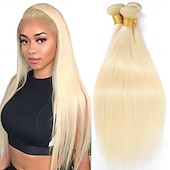economico 3 ciocche di capelli veri tessitura-613# capelli umani biondi 3 fasci di capelli umani lisci 10-28 pollici