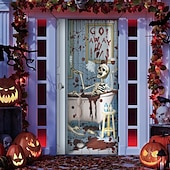preiswerte Halloween-Wandteppiche-Halloween Türabdeckungen Werwolf Skelett Tür Gobelin Türvorhang Dekoration Kulisse Türbanner für Haustür Bauernhaus Urlaub Party Indoor Outdoor Deko Zubehör