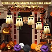 billige Halloween utendørs-3 stk. 60 cm halloween utendørs lys hengende lysende heksehatt lange ben utendørs innendørs halloween-fest fest hengende tre tak vegg festlig atmosfære dekorativt lys tre-knappsbatterier