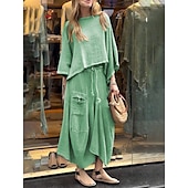 abordables Ensembles-Femmes Élégant Mode Basique Ensembles de Pantalons manche longue Col rond Couleur Unie Extérieur Travail Occasionnel Noir Blanche Jaune Été Coupe régulière