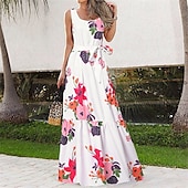 abordables Robes Floraux Imprimés-Femmes Robe Longue Maxi Robe Robe Décontractée Robe évasée Robe d&#039;été Robe Nuisette Élégant Mode Moderne Quotidien Plage Week-end Coupe régulière Fleur Sans manches Col ras du cou Noir Blanche Rose