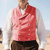 preiswerte Men&#039;s Vest-Herren Weste aus Wildlederimitat Weste Gilet Urlaub Party Geschäft Vintage Frühling Herbst Tasche Knöpfe Polyester Bequem Einfarbig Doppelreihig Revers Normale Passform Schwarz Leicht Braun Blau