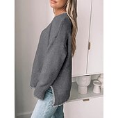 preiswerte Einfarbige Farben-Damen Pullover Lässig Weich Einfarbig Gerippt Rundhalsausschnitt Patchwork Gestrickt Langarm Normale Oberteile Stricken Outdoor Täglich Wochenende Grün Khaki Herbst Winter