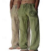 baratos Clássico-Homens Calças de linho Calças Calça verão Calças largas Calças de praia Com Cordão Cintura elástica Perna reta Gráfico Sol Respirável Macio Comprimento total Ao ar livre Casa Casual Moda Roupa de rua