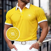 olcso Férfi klasszikus póló-Férfi Golfing Hétköznapi Sport Hajtóka Bordás pólógallér Rövid ujjú Alap Modern Színes Sas Kollázs Gombok Nyár Sárga Rubin Sötétkék Szürke Golfing