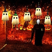 billige Halloween utendørs-3 stk. 60 cm halloween utendørs lys hengende lysende heksehatt lange ben utendørs innendørs halloween-fest fest hengende tre tak vegg festlig atmosfære dekorativt lys tre-knappsbatterier