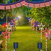 economico Luci paesaggistiche-1 Pacco Luci Solari da Giardino Patriottiche 6 LED Impermeabili Rosso Bianco Blu Luce a Stella a 5 Punte 4 Luglio Giorno dell'Indipendenza 250° Anniversario Giorno della Memoria per Festa Giardino
