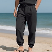 economico Vacanza-Per uomo Joggers Pantaloni di Lino Pantaloni Pantaloni Estivi Pantaloni da Spiaggia Tasca Coulisse Elastico in vita Semplice Comodità Traspirante Vacanza Quotidiano Ferie Hawaiano Boho Nero Bianco