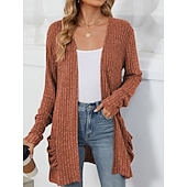 abordables Cardigans et vêtements d&#039;extérieur-Femmes Pull Cardigan Élégant Mode Streetwear Couleur Unie Ouvert devant Avec Poches Tricoté manche longue Hauts Réguliers Tricoter Extérieur Quotidien Week-end Rose Claire Bleu Automne Hiver