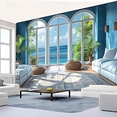 ieftine tapiserie peisajului-Tapiserie artificială cu vedere la ocean artă murală tapiserie mare decor mural fundal pentru fotografie pătură perdea decor pentru casă dormitor cameră de zi