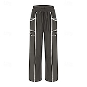 billige brede ben og høy midje-Dame Joggebukser Bukser Rett Fritid Treningsklær Lang Middels midje Lapper Lomme Elastisk snordesign Høyt snitt Pusteevne Myk Mikroelastisk Feriereise Gate Dagligdagstøy Svart Militærgrønn Navybl