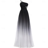 economico NERO-Linea ad A Abito da Sera Elegante Vestito Formale Matrimonio Lunghezza al pavimento Senza Maniche Monospalla Chiffon con Pieghe 2025