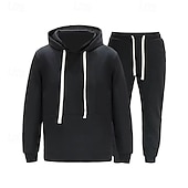 cheap Basic Tracksuits-Men&#039;s Hoodie Tracksuit Sweatsuit Black White Camel Orange Light Grey Hooded Plain 2 Piece Sports &amp; Outdoor Daily Holiday Polyester Streetwear Basic Casual Spring Autumn / Fall Clothing Apparel Hoodies