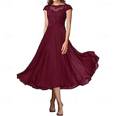 preiswerte Teelänge-A-Linie Brautmutterkleid Elegant Einfach Rundhalsausschnitt Knöchellänge Chiffon Kurzarm mit Falten Einfarbig 2025