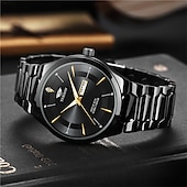 baratos Relógios Quartz-Relógio de quartzo masculino da moda com pulseira de aço, design simples e mostrador circular ipx7 à prova d&#039;água, calendário luminoso, data, relógio de quartzo