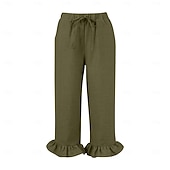 billiga Raka byxor-Dam EU / US-storlek caprishorts Mode Ledigt Kapris Naturlig Solid färg Plisserad Ficka Trendig Mateial som andas Bekväm Sport Microelastisk Ledigt Dagliga kläder Vin Svart Vit Grön Vår, Höst, Vinter