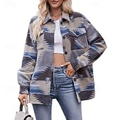 abordables vestes décontractées-Femmes Chemise Veste Veste Décontractée Chaud Confortable Avec Poches Boutons Mode Extérieur Imprimé Sortir Week-end Simple Boutonnage Régulier Col Rabattu Coupe régulière manche longue Vêtements
