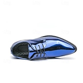 abordables Officiel-Chaussures à lacets en cuir verni vert pour hommes – chaussures habillées brillantes avec une finition polie, idéales pour les mariages et les soirées