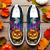 economico Per le donne-Scarpe slip-on da donna a forma di zucca di Halloween – sneakers da passeggio in Flyknit blu con design a forma di zucca di Halloween per notti spettrali, eventi infestati e uscite autunnali a tema Sarah Richter