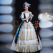 billiga Klänningar-Vintage Rokoko Renässans Maxi Klänningar Vanligt Juliet ärm Prinsessa Brud Plisserad Med volanger Prinsessa Rund hals Dam Halloween Karnival Maskerad Prestanda Fest Halloween Vuxen Alla årstider