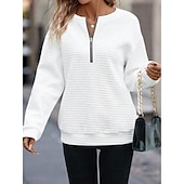abordables Sweatshirts et Hoodies Texturés-Femmes Chemisier Couleur Unie Élégant Occasionnel manche longue Col ras du cou Hauts Réguliers Quotidien Fermeture éclair Noir Blanche Bleu Fuchsia Abricot Printemps Automne