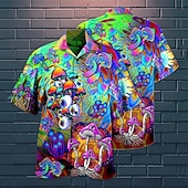 levne 3D vzor-Pánské Hippie Houba Košile Havajská košile Košile na knoflíky Krátké rukávy Tropický vzhled Havajské Designové Ležérní Havajské Jdeme ven Léto Jaro Přehnutý Tisk Tlačítko dolů Černá Černá / fialov