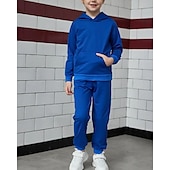 economico Visione 3D e Geometria del Ragazzo-Ragazzi 3D Tinta unica Set Felpa con cappuccio &amp; Pantaloni della tuta Tuta sportiva Tute da ginnastica Manica Lunga Primavera Autunno Quotidiano Essenziale Casual Bambini 4-12 Anni Con cappuccio