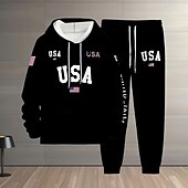 baratos Conjunto de Moletom 3D Masculino-Dia da Independência Americana Homens Bandeira americana 2pcs Conjuntos de moletom 3D Moletom Moletom com capuz Manga Longa Calças compridas Com Capuz Esportivo Casual Diário Roupa Esportiva