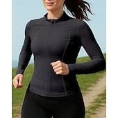 cheap Running Jackets-Women&#039;s Running Jacket Outdoor Jacket Full Zip Slim Long Sleeve Outerwear Athletic Sun Protection Quick Dry Lightweight UV Cooling Tennis Golf Running Sportswear Activewear Solid Colored Black White