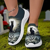 levne Pro ženy-Dámské gotické boty s potiskem havraní kostry – bílé flyknit halloweenské nazouvací boty pro fanoušky hororů, cosplaye a podzimních kostýmních párty od Sarah Richter