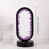 baratos abajur-1 peça de luminária de cabeceira LED clássica com flores de quartzo e ametista natural, pedra bruta, cristal, luz noturna suave para quarto e mesa, alimentada por USB, modos multicoloridos, ideal para