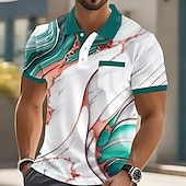 billige Geometrisk polo for menn-Herre Grafisk Polo Kortermet Poloskjorter Skjorter med krage Business Casual utendørs treningsklær Dagligdagstøy Knapper Lomme 3D-utskrift Sommer Rød Blå Grønn