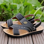 economico Infradito da Vacanza-sandali da uomo in similpelle marrone con cinturini, chiusura a strappo regolabile, plantare morbido e ammortizzato, perfetti per l&#039;uso quotidiano casual e per le passeggiate